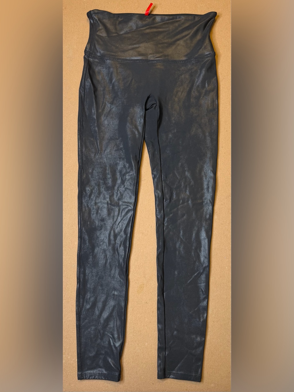 Spanx Black Leggings With Red Logo Tag
